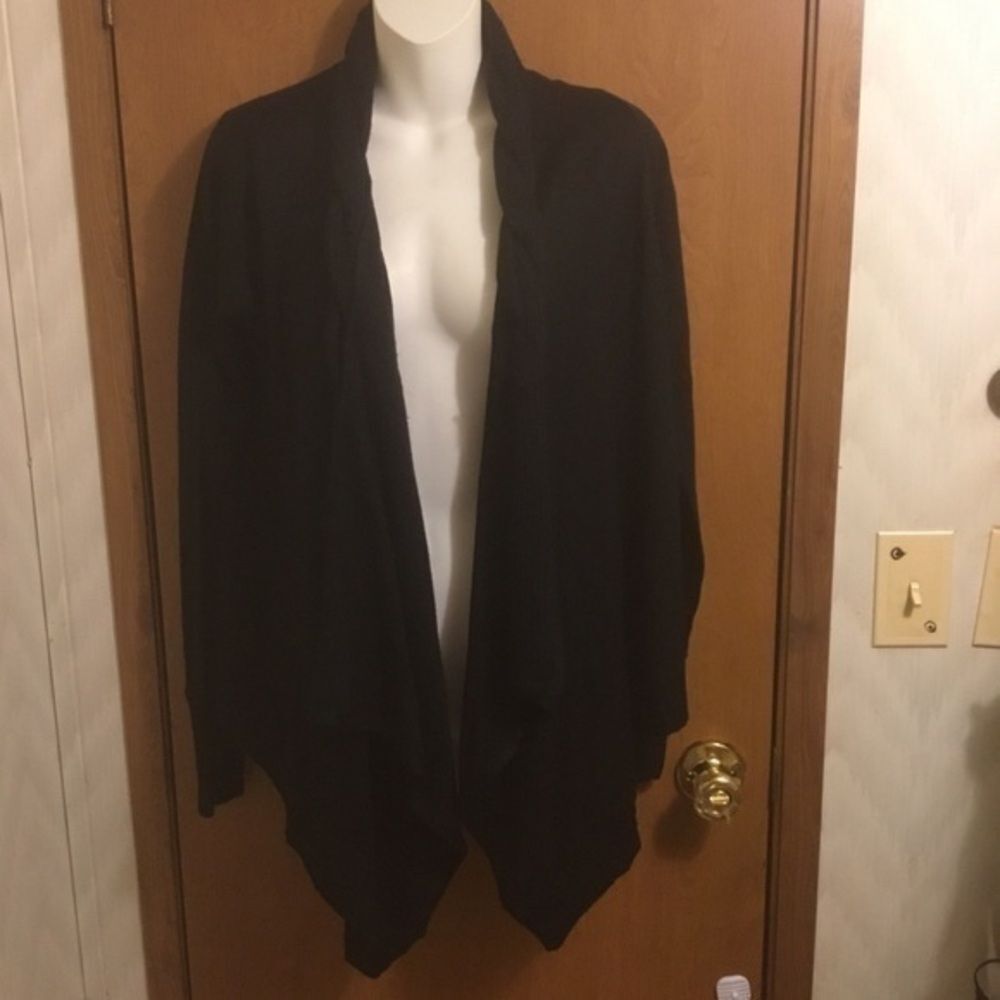 Chic Braided Detail Asymmetrical  Black Sweater Cardigan L